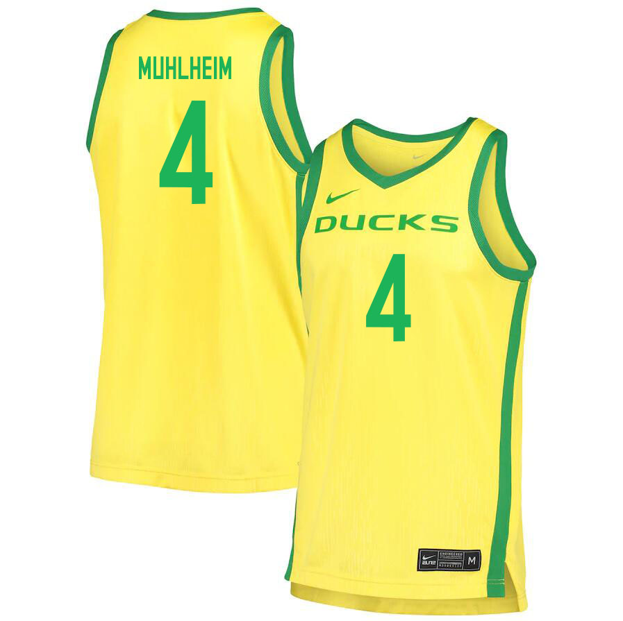 Men #4 Sam Muhlheim Oregon Ducks College Basketball Jerseys Sale-Yellow